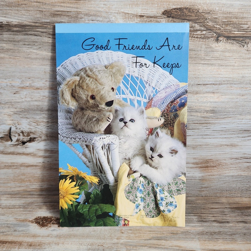 Vintage 1993 CM Paula Co Teddy Bear Kitten Stationery Pad 9x6 ASP481 USA Made